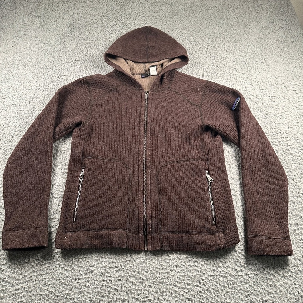 Patagonia Women's Hooded Fleece Jacket Brown Size S‎ Wool Acrylic Blend Lined